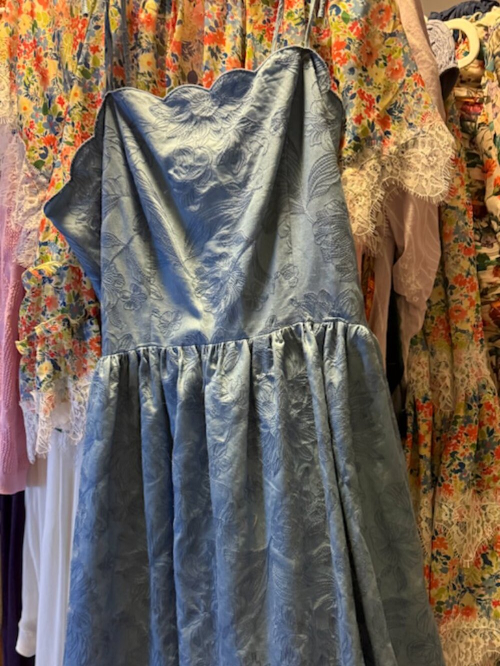 Isla Dress in Floral Embroidered Chambray Size XL